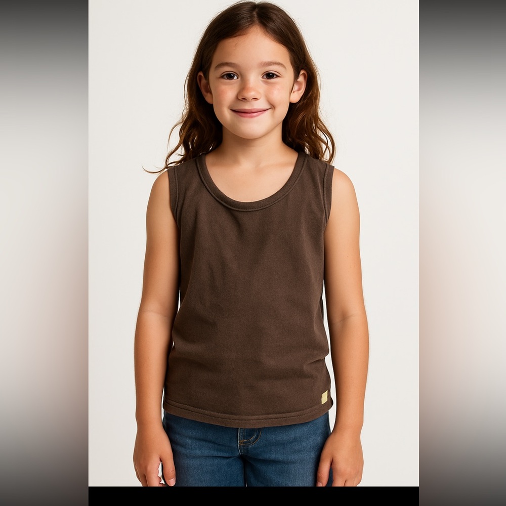 Lagaci Kids Brown Sleeveless Cotton Top | Size Small